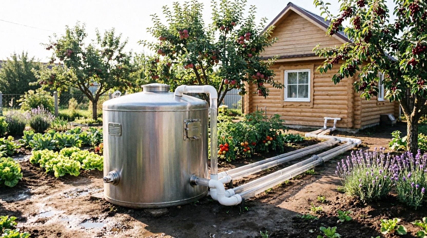 современная биостанция из нержавеющей стали на дачном участке в Московской области